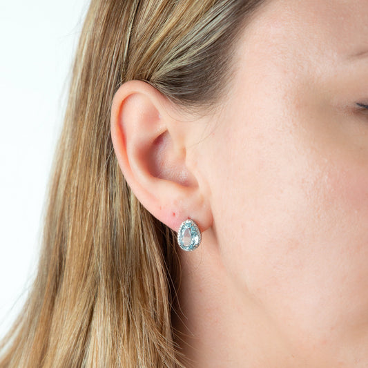 9ct White Gold Organic Shaped Blue Topaz And Diamond Stud Earrings White Gold