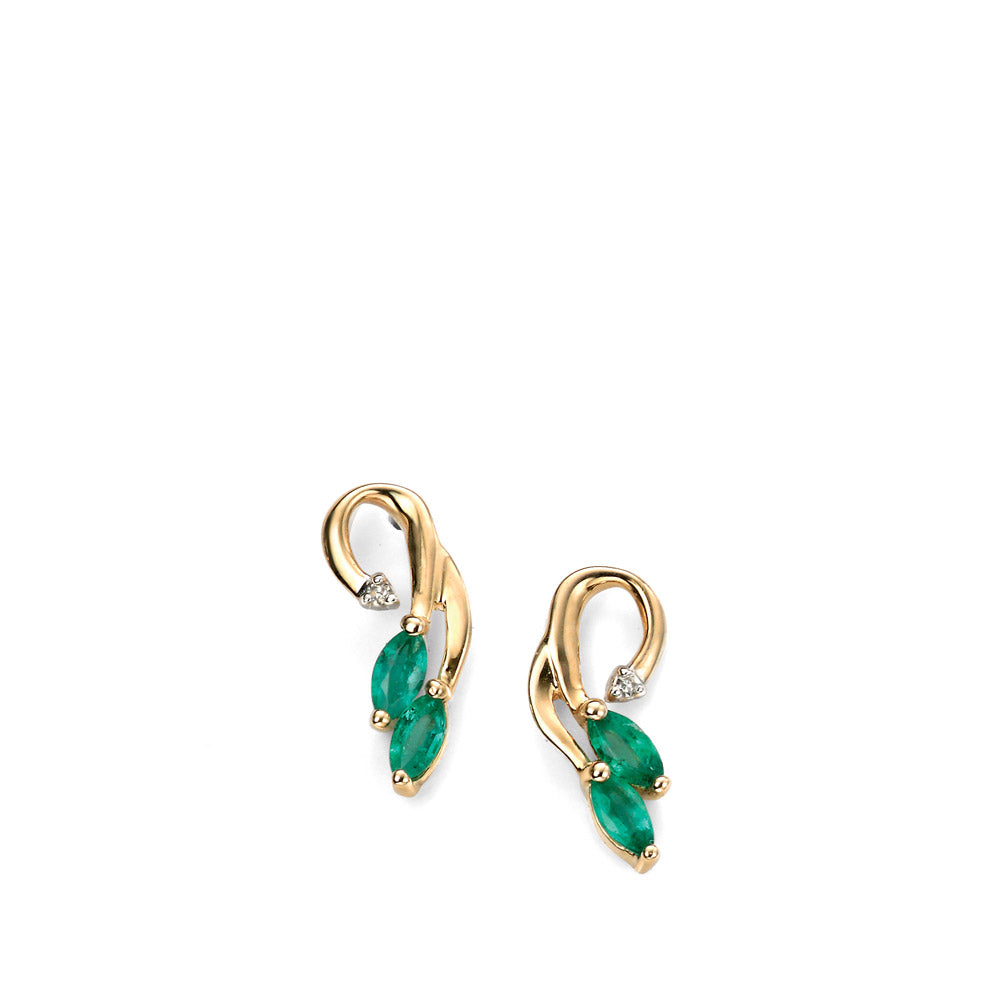 9ct Yellow Emerald Diamond Vine Stud Earrings