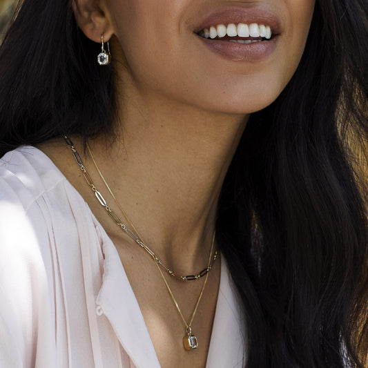 9ct Yellow And White Gold Elongated Link Necklace Yellow Gold