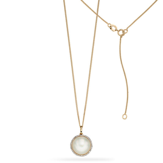 9ct Yellow Gold Mabe Pearl Diamond Pendant Yellow Gold