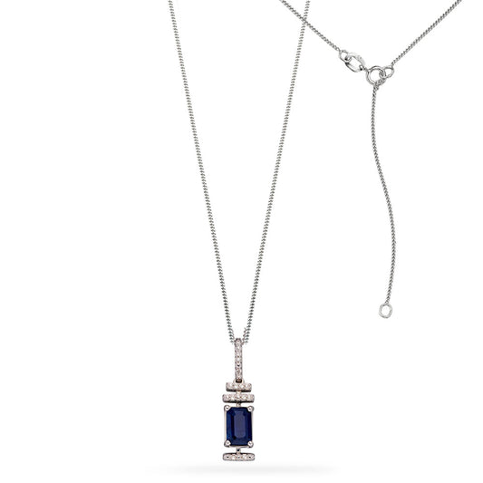 9ct White Gold Art Deco Sapphire Pendant White Gold