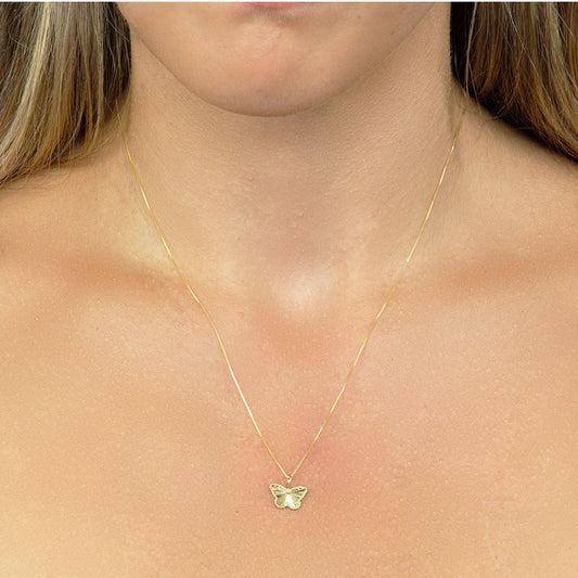 9ct Yellow Gold Granulation Butterfly Pendant Yellow Gold