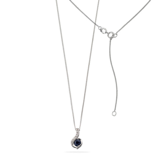 9ct White Gold Blue Sapphire and Diamond Pendant White Gold