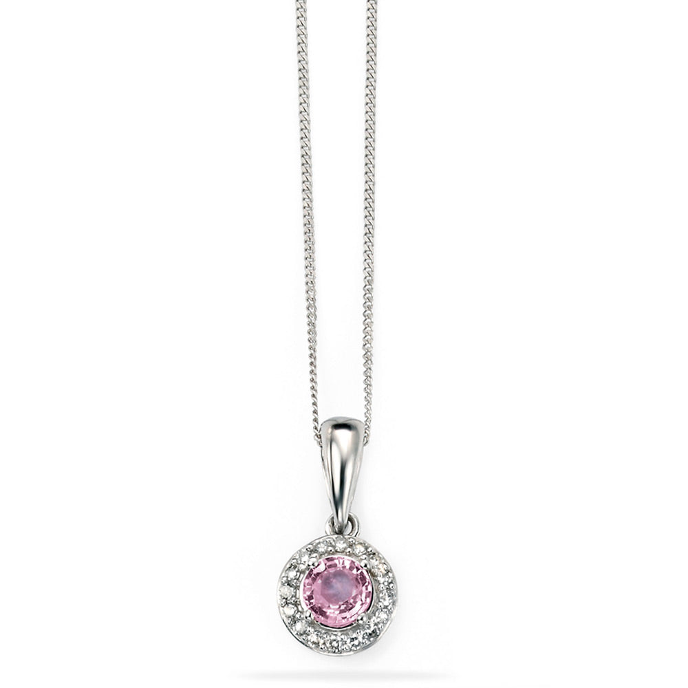 9ct White Pink Sapphire Diamond Cluster Pendant