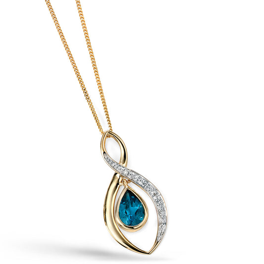 9ct Yellow Gold Blue Topaz Teardrop Pendant Yellow Gold