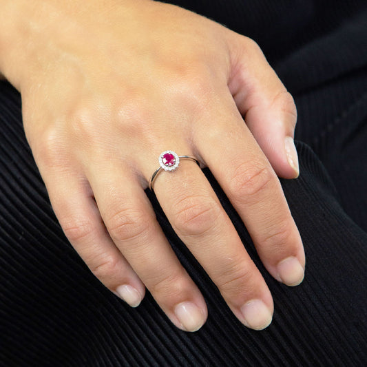 9ct White Gold Ruby Diamond Cluster Ring White Gold