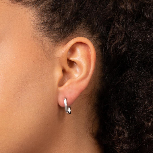 9ct White Gold U Shape Hoop Earrings White Gold