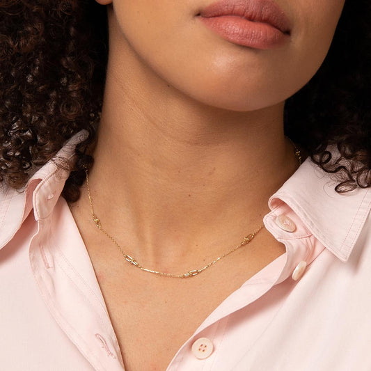9ct Yellow Gold U Shape Link Station Necklace Yellow Gold