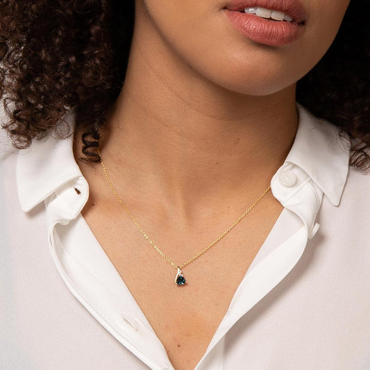 9ct Yellow Gold Trillion Shape London Blue Topaz Pendant Yellow Gold