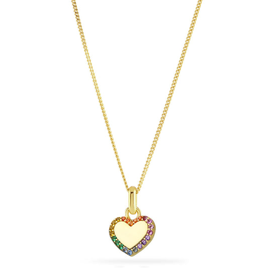Rainbow Cubic Zirconia Mini Heart Pendant White Gold