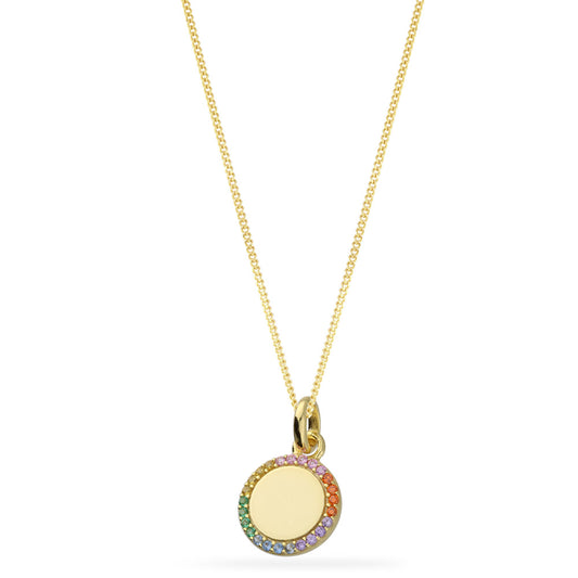 Rainbow Cubic Zirconia Mini Disc Pendant White Gold