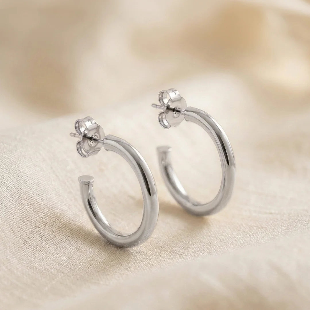 Halo Midi Silver Hoop Earrings