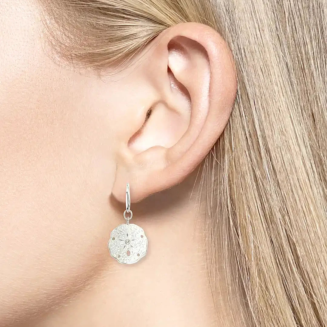 Nicole Barr Nature White Enamel Sand Dollar Silver Drop Earrings
