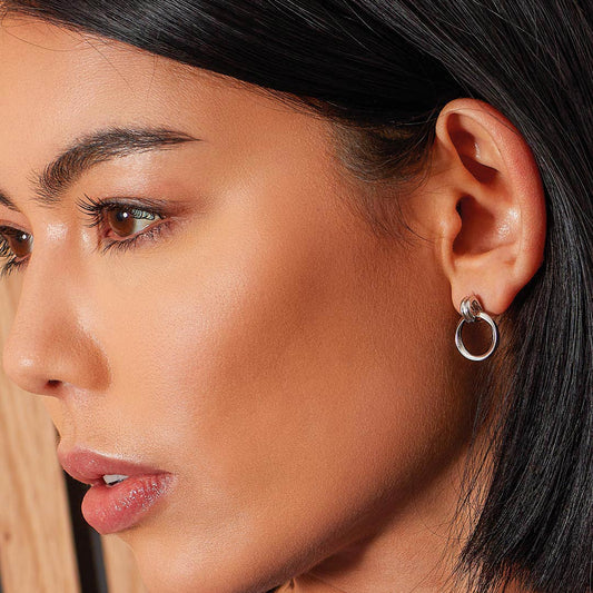 Kit Heath Bevel Unity Drop Stud Sterling Silver Earrings White Gold