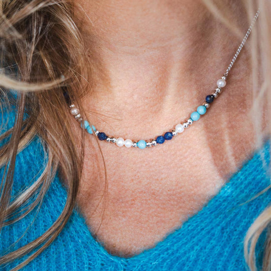 Kit Heath Coast Tumble Azure Gemstone Beaded Sterling Silver Necklace White Gold