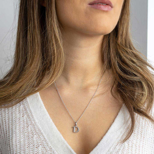 Kit Heath Signature Skript Capital D Initial Sterling Silver Necklace White Gold