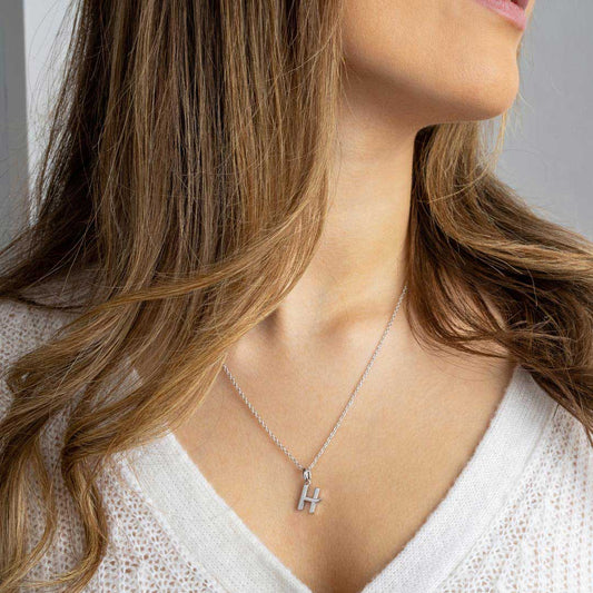 Kit Heath Signature Skript Capital H Initial Sterling Silver Necklace White Gold