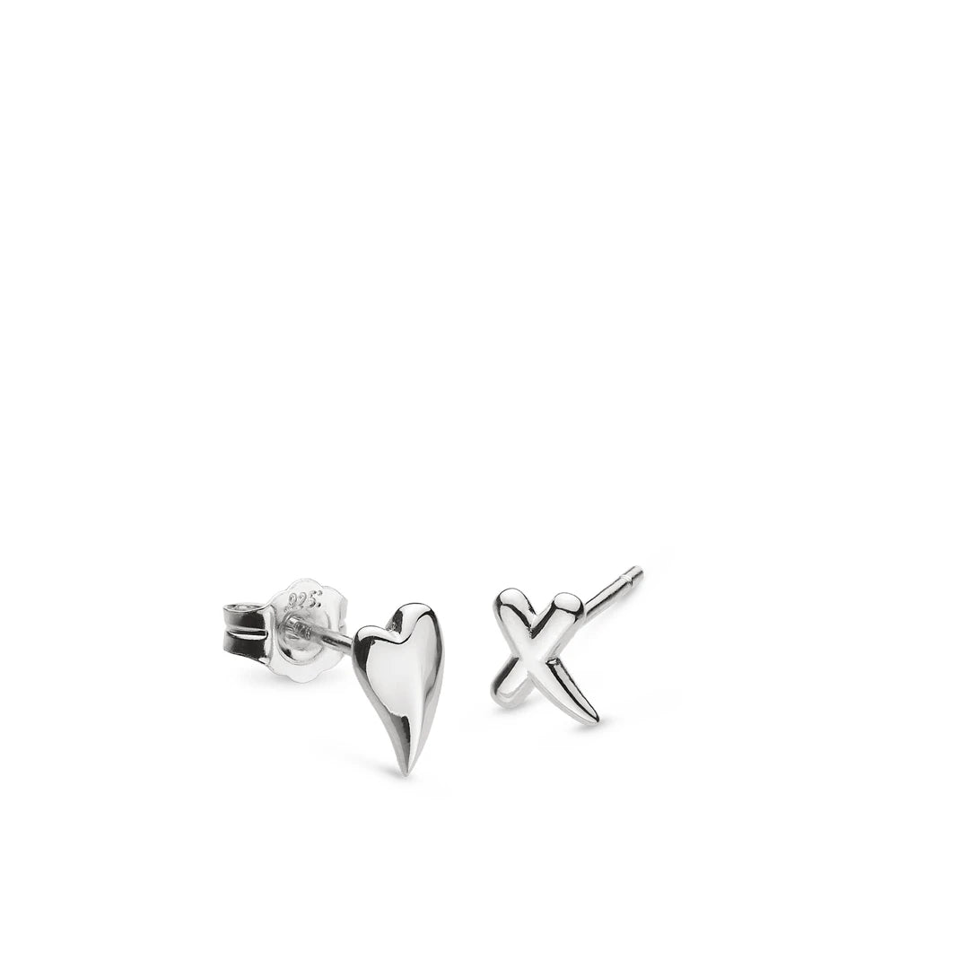 Kit Heath Sterling Silver Desire Kiss Heart & Kiss Stud Earrings