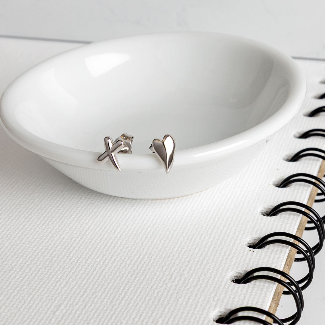 Kit Heath Sterling Silver Desire Kiss Heart & Kiss Stud Earrings