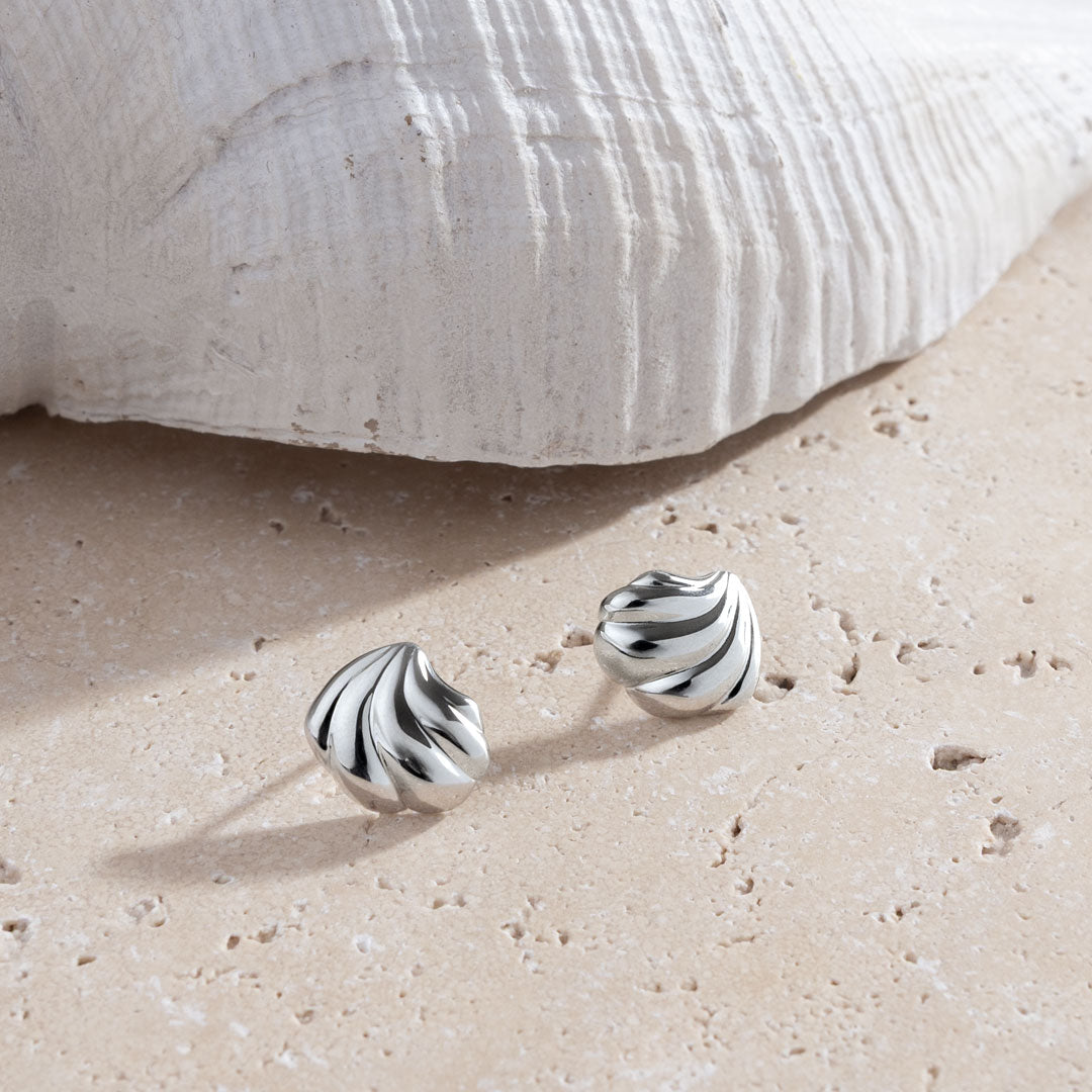 Kit Heath Sterling Silver Oceane Shell Echo Rounded Stud Earrings