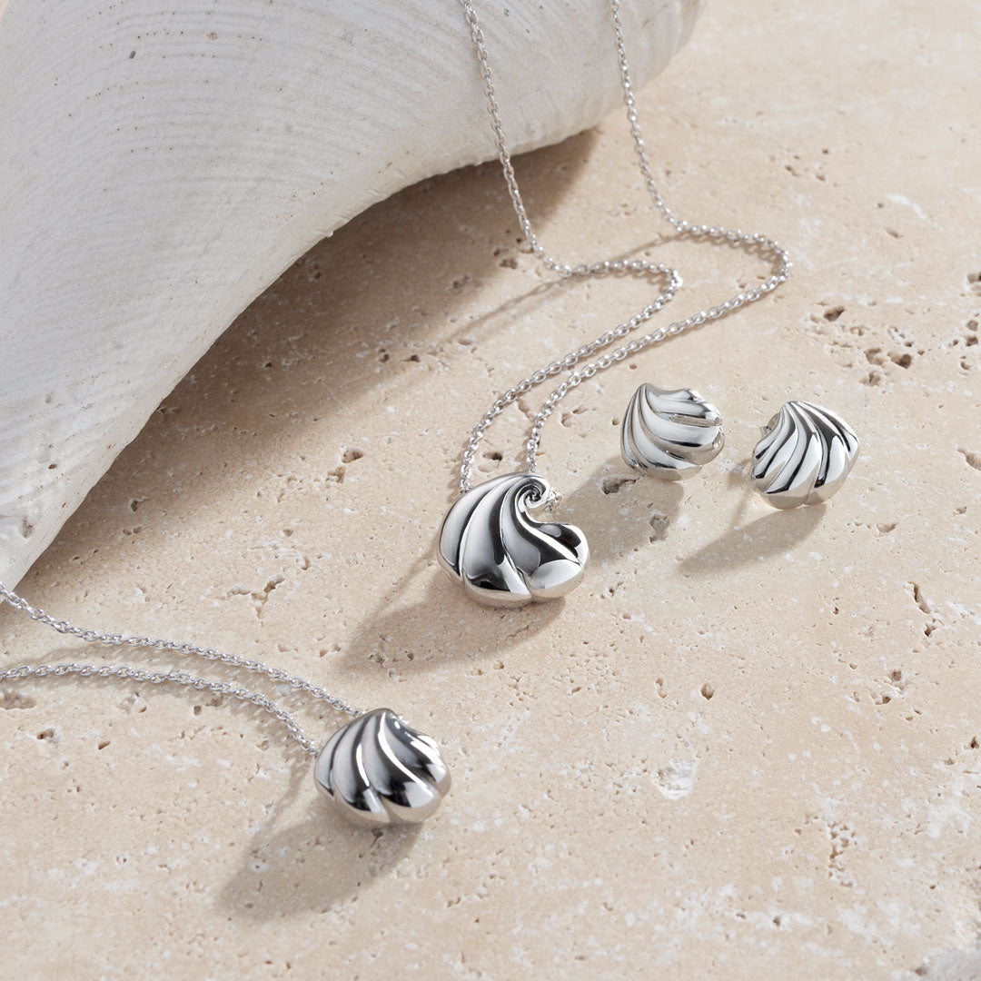 Kit Heath Sterling Silver Oceane Shell Echo Rounded Stud Earrings