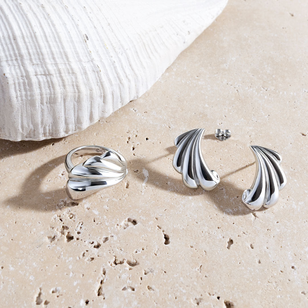 Kit Heath Sterling Silver Oceane Shell Echo Grande Stud Earrings
