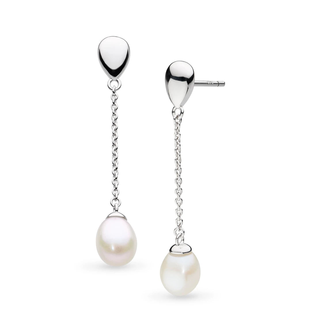 Kit Heath Sterling Silver Coast Pebble Pearl Chain Stud Drop Earrings