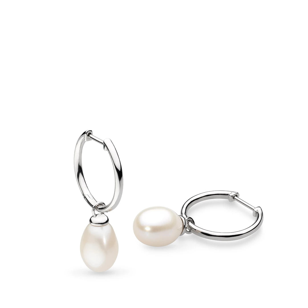 Kit Heath Sterling Silver Revival Classic Pearl Hinged Hoop Drop Earrings