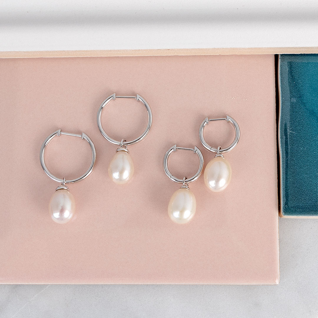 Kit Heath Sterling Silver Revival Classic Pearl Hinged Hoop Drop Earrings