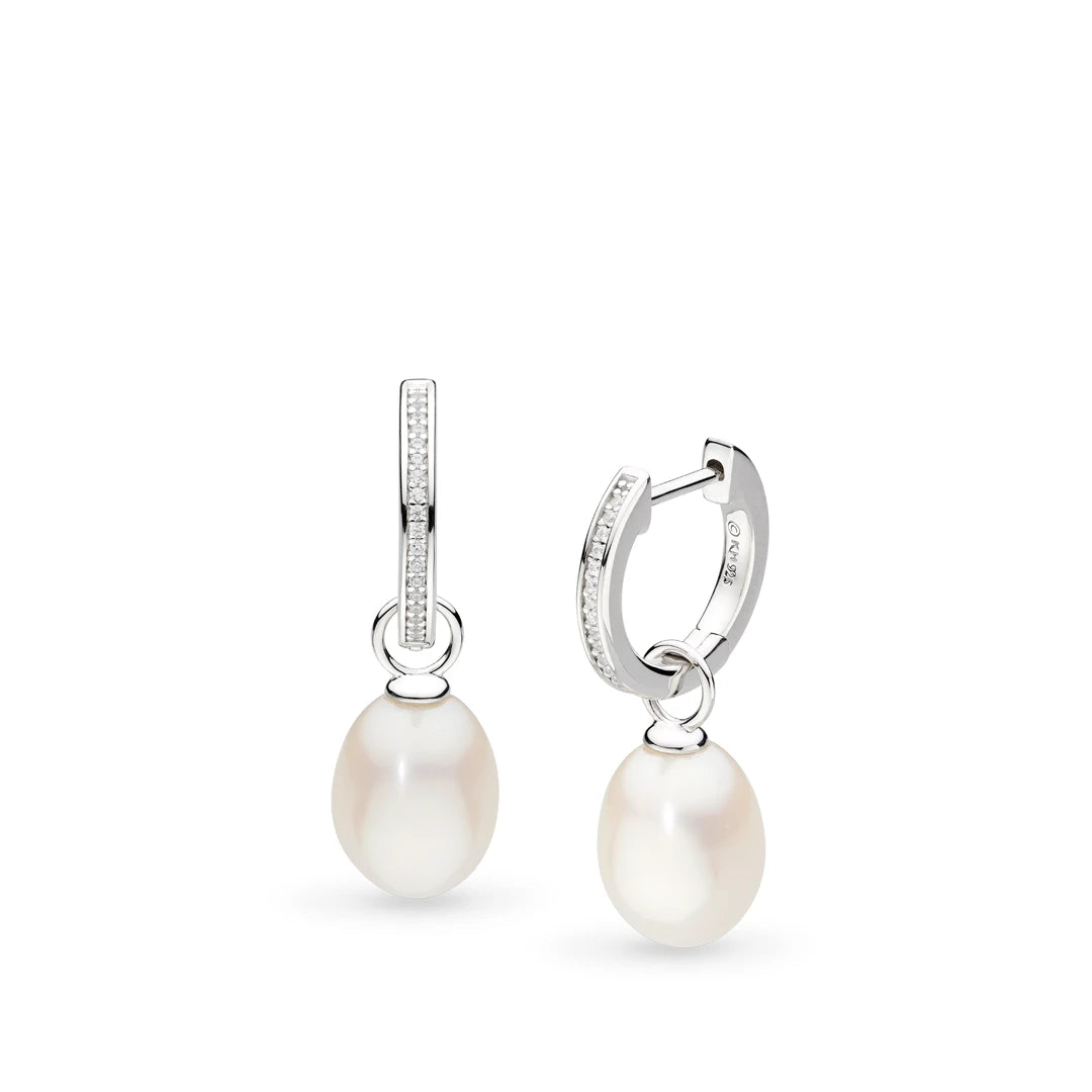 Kit Heath Sterling Silver Revival Classic Pearl Glitz Hinged Hoop Drop Earrings