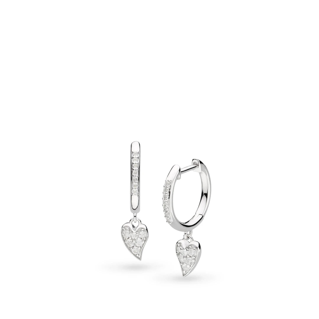 Kit Heath Sterling Silver Desire Kiss Precious Pave Heart Hinged Hoop Drop Earrings