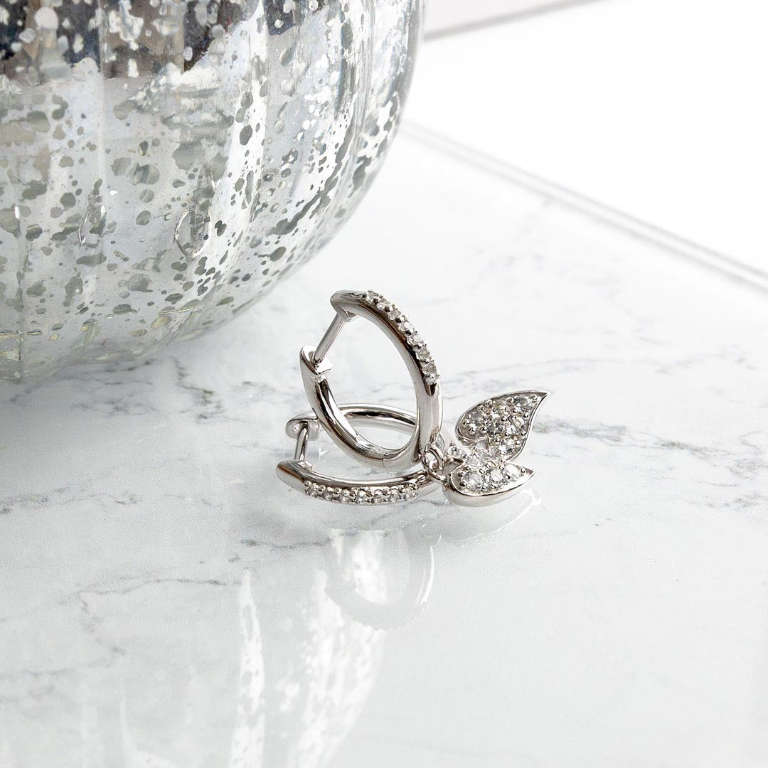 Kit Heath Sterling Silver Desire Kiss Precious Pave Heart Hinged Hoop Drop Earrings