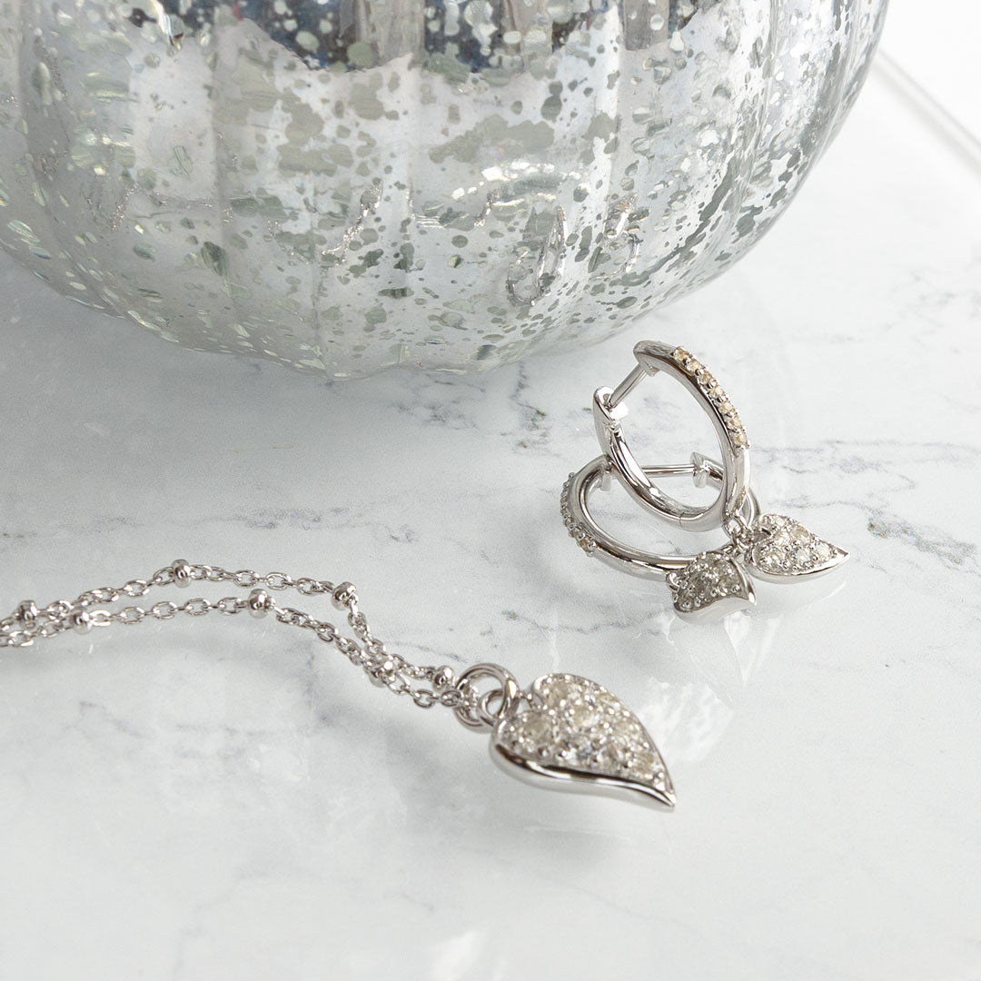 Kit Heath Sterling Silver Desire Kiss Precious Pave Heart Hinged Hoop Drop Earrings