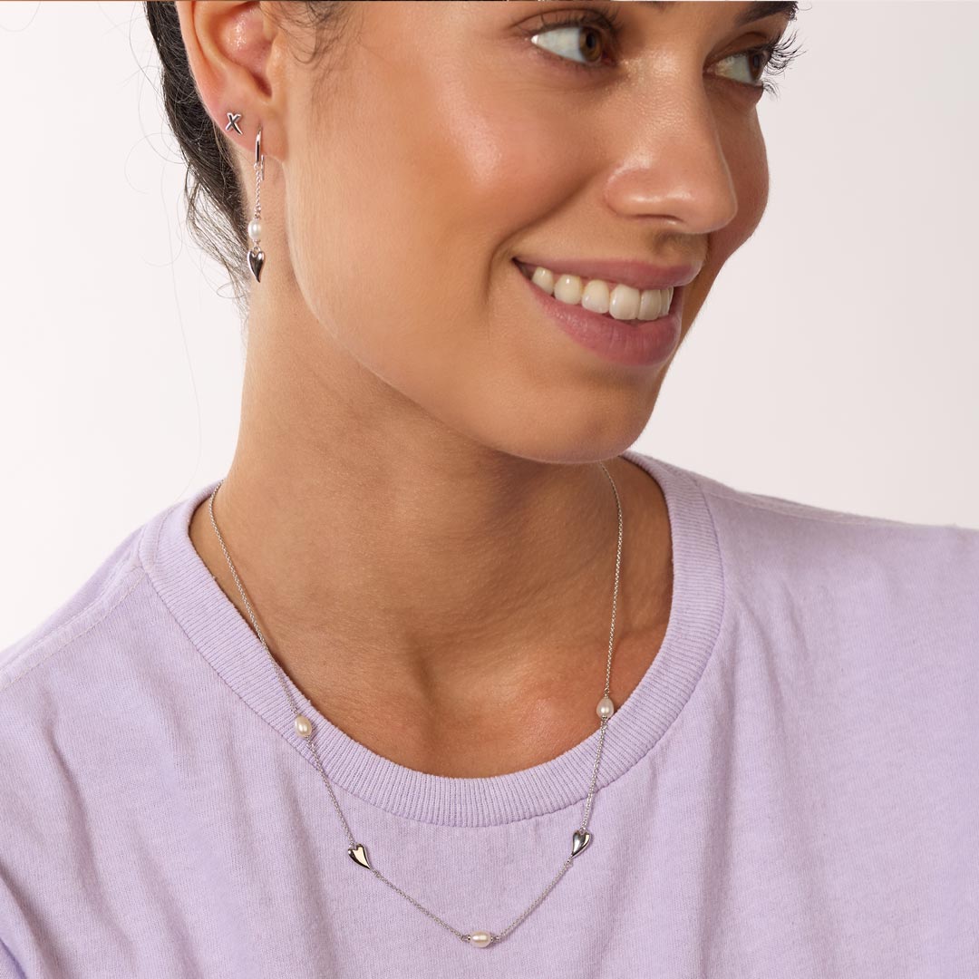 Kit Heath Sterling Silver Desire Kiss Pearl Chain Drop Earrings