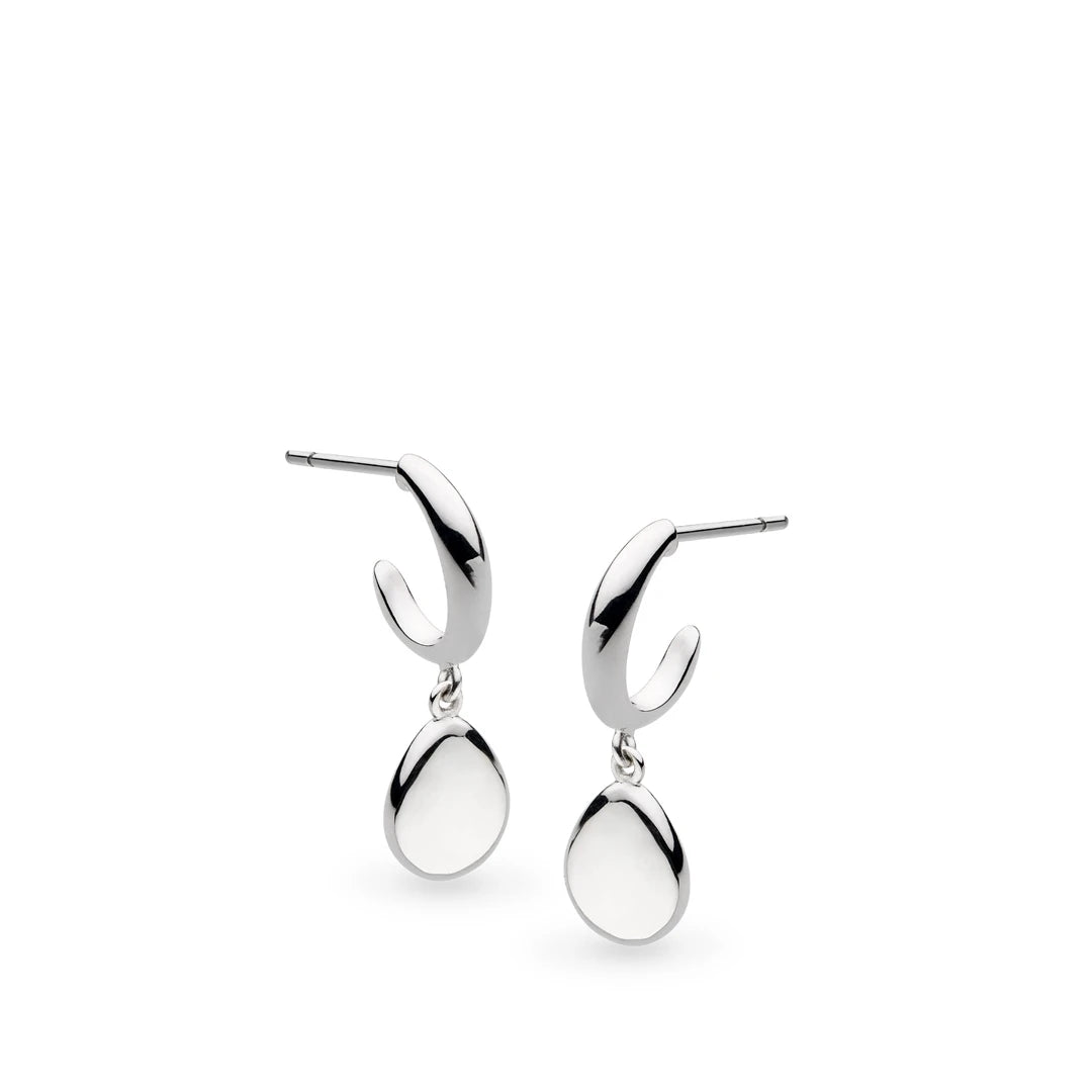 Kit Heath Sterling Silver Coast Pebbles Semi Hoop Stud Drop Earrings