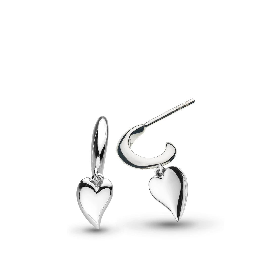 Kit Heath Sterling Silver Desire Kiss Mini Heart Semi Hoop Stud Drop Earrings