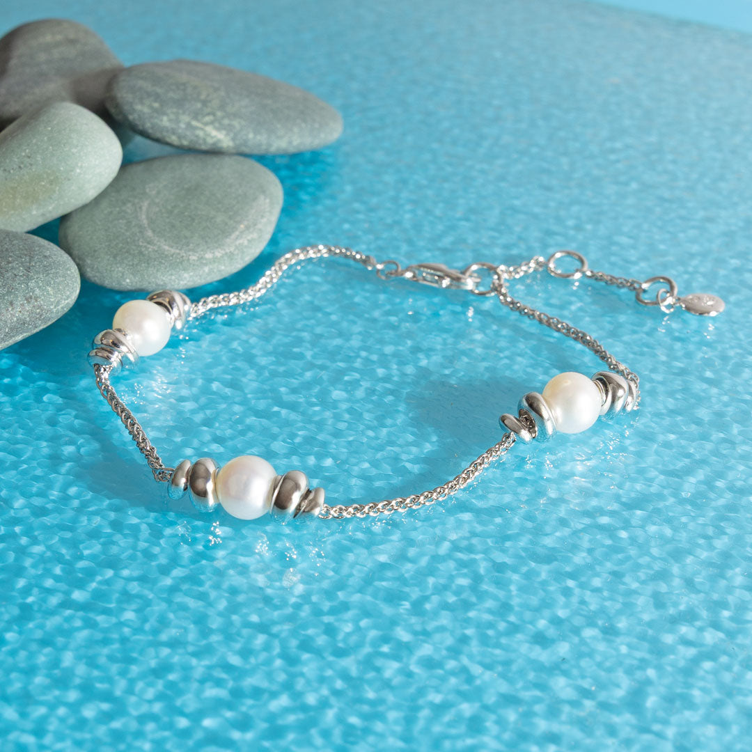 Kit Heath Sterling Silver Coast Tumble Pearl Station Bracelet