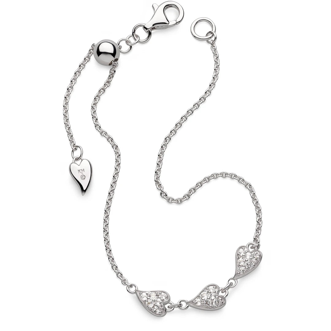 Kit Heath Sterling Silver Desire Kiss Precious Pave Heart Triplet Slider Bracelet
