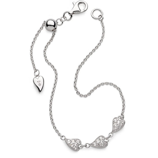 Kit Heath Sterling Silver Desire Kiss Precious Pave Heart Triplet Slider Bracelet