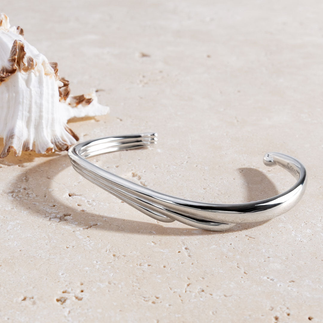 Kit Heath Sterling Silver Oceane Shell Wave Narrow Cuff Bangle