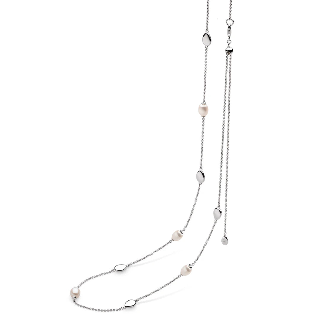 Kit Heath Sterling Silver Coast Pebble Pearl Slider Adjustable Station Necklace