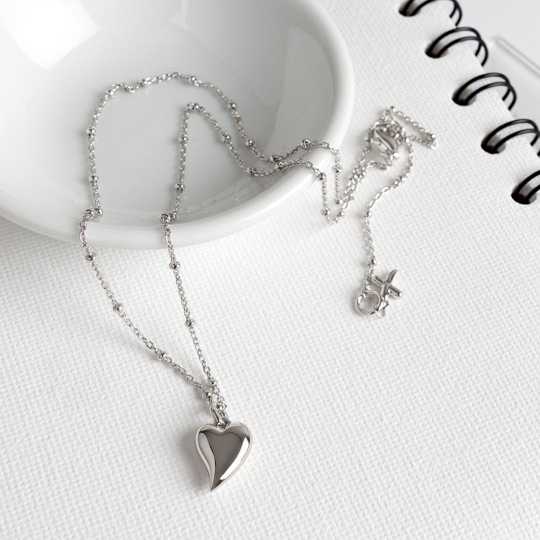 Kit Heath Sterling Silver Desire Kiss Midi Heart Ball Chain Necklace
