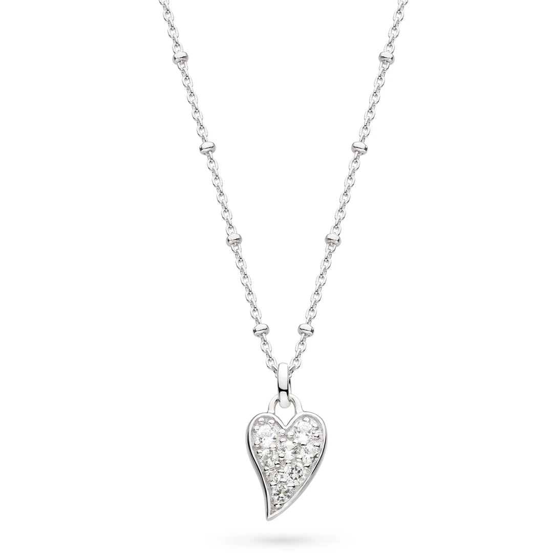 Kit Heath Sterling Silver Desire Kiss Precious Pave Heart Ball Chain Necklace