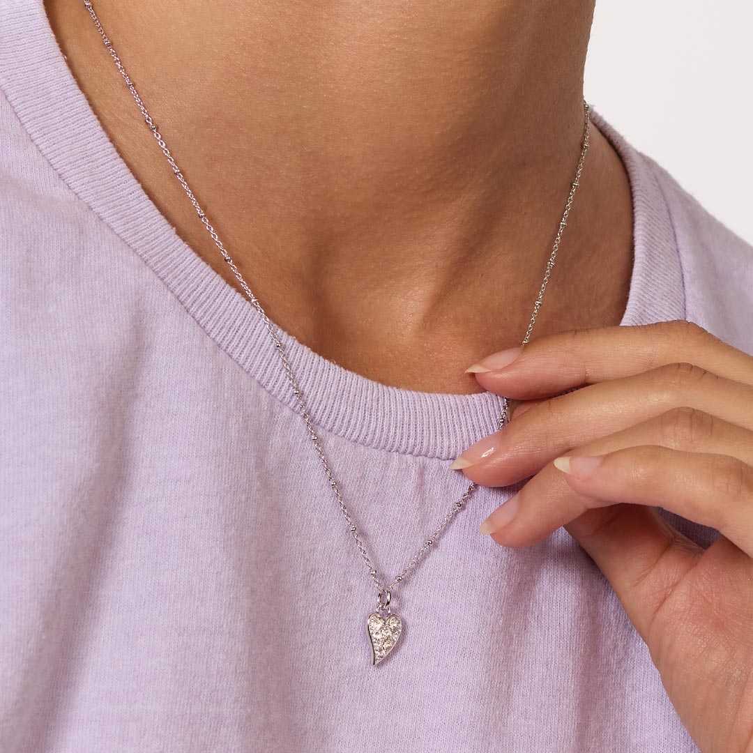 Kit Heath Sterling Silver Desire Kiss Precious Pave Heart Ball Chain Necklace
