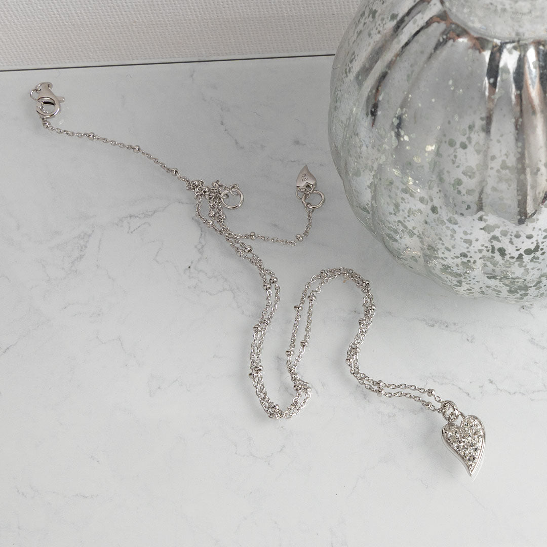 Kit Heath Sterling Silver Desire Kiss Precious Pave Heart Ball Chain Necklace
