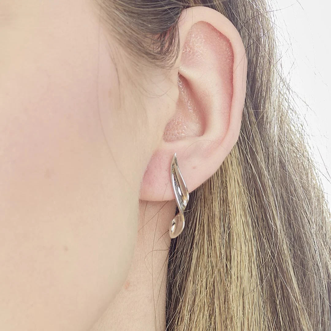 Kit Heath Serenity Curve Sterling Silver Long Stud Earrings