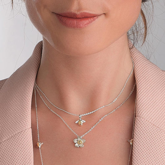 Kit Heath Blossom Wood Rose Sterling Silver Necklace White Gold