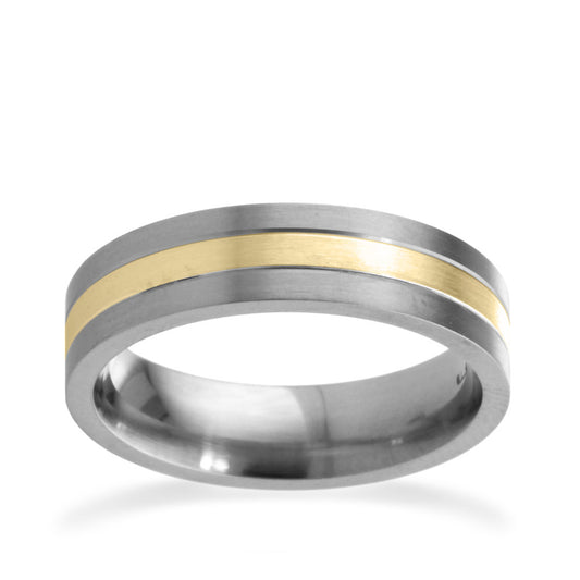 6mm Encased Inlay Titanium Ring Yellow Gold