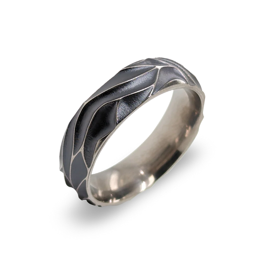 6mm Tidal Wave Carved Patterned Titanium Wedding Ring 6mm Tidal Wave Carved Patterned Titanium Wedding Ring