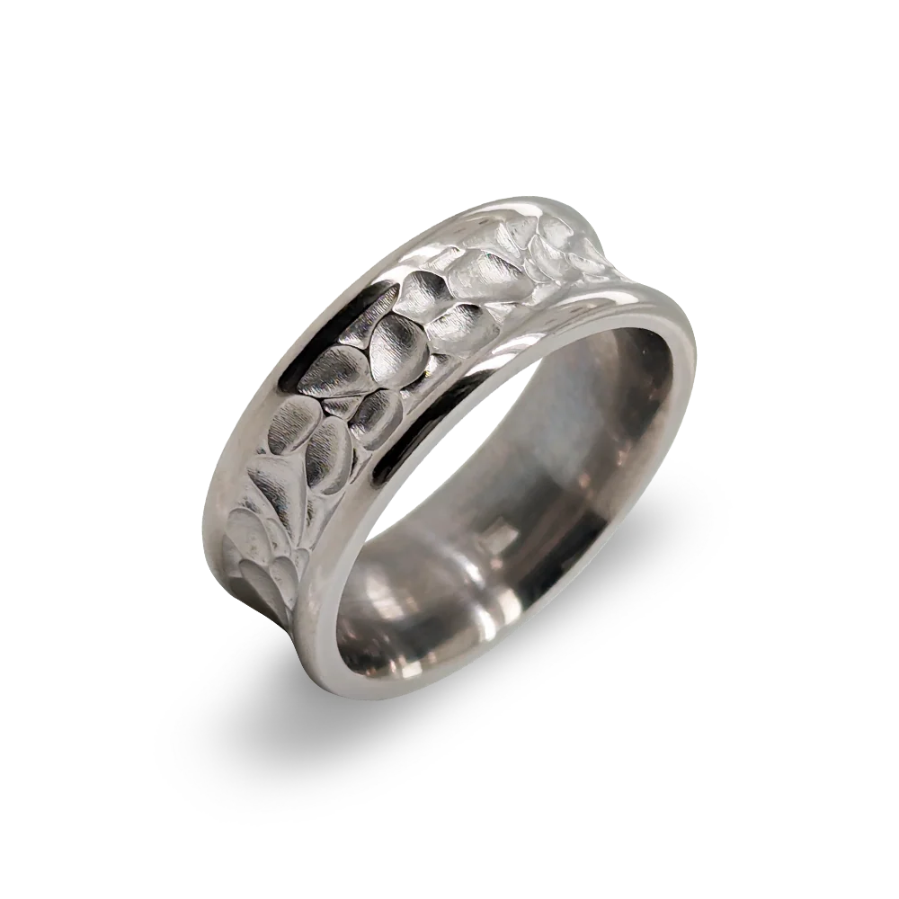 8mm Concave Carved Pebble Patterned Titanium Wedding Ring
